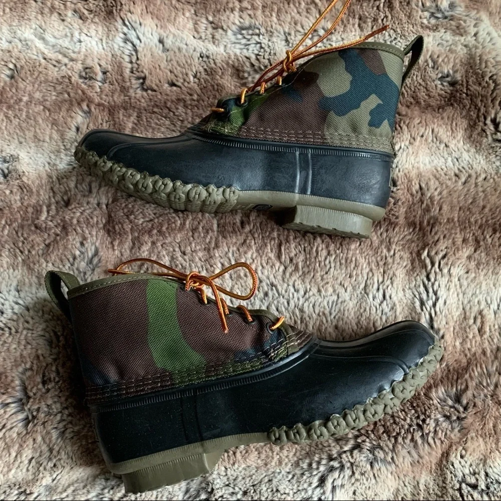 LL Bean Green Camo Quilted Nylon Ankle Boots Slip On Outdoor Hiking 8 - Picture 4 of 13